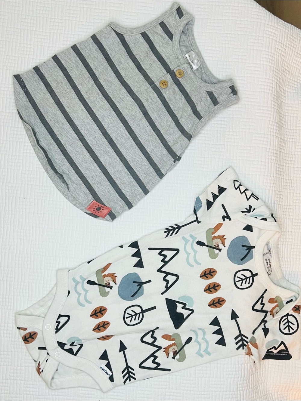 2 Modern Moments Gray Infant Tank Top & Modern Print Onsie
